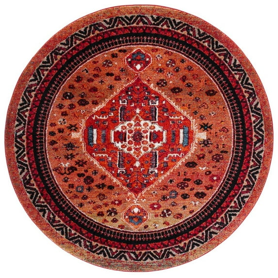 SAFAVIEH Vintage Hamadan Keighley Oriental Area Rug, Orange/Red, 6'7" x 6'7" Round