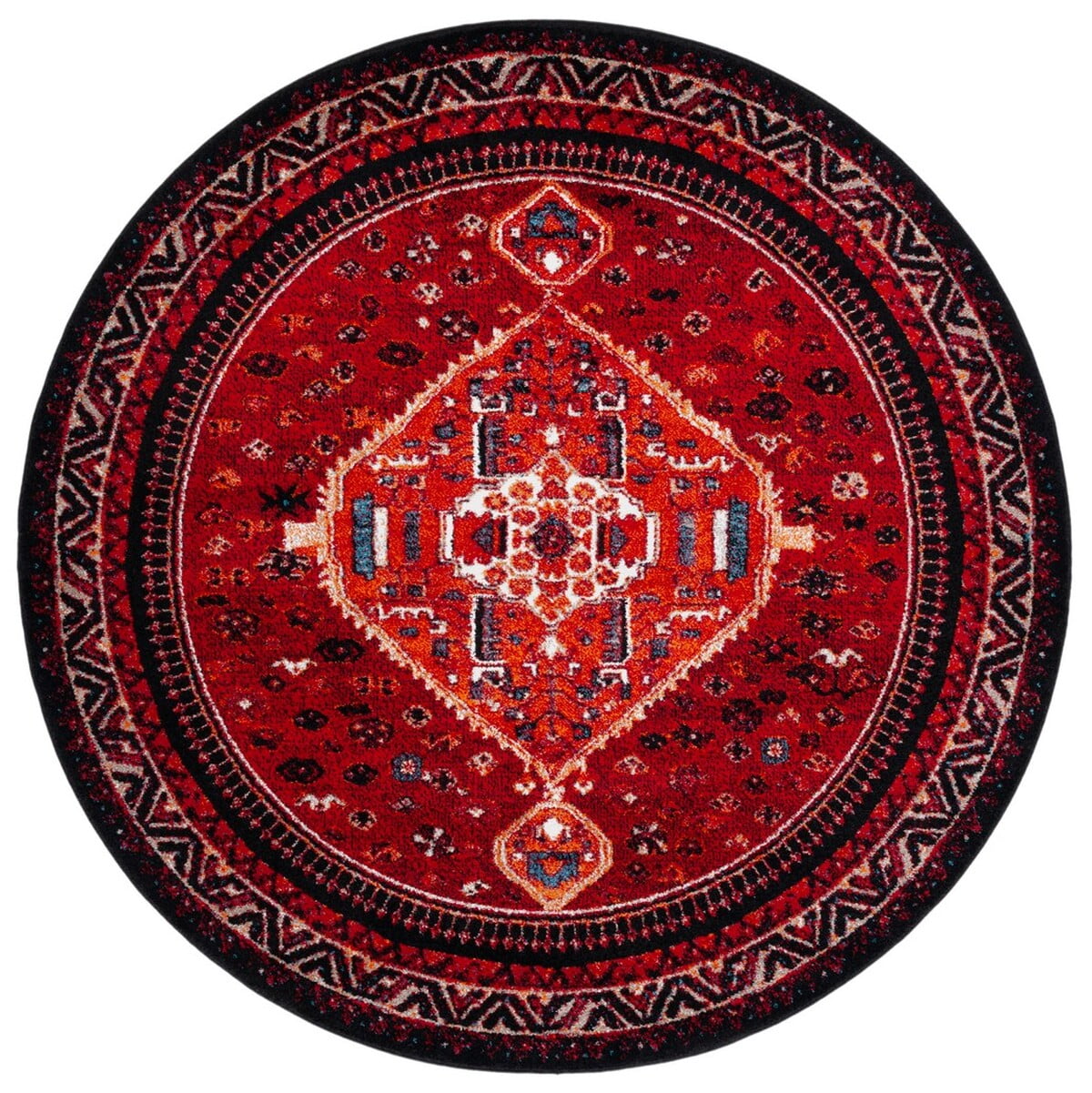Antiquity Charm 79" Round Black Synthetic Area Rug
