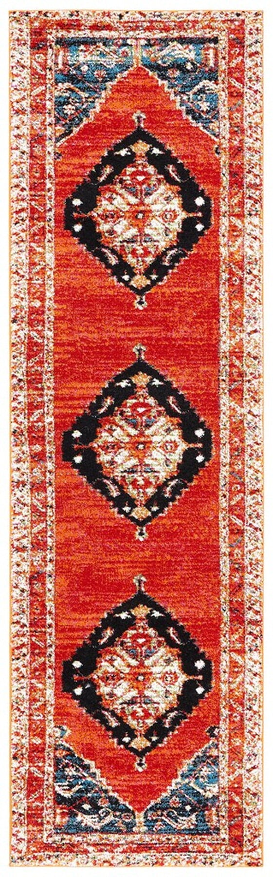 Red and Navy Vintage Oriental Medium Pile Area Rug