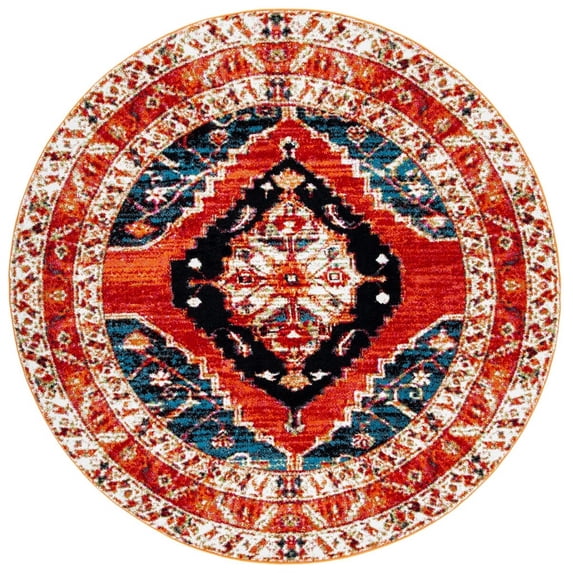 SAFAVIEH Vintage Hamadan Keighley Oriental Area Rug, Red/Navy, 6'7" x 6'7" Round
