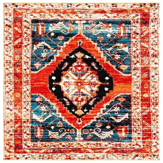 SAFAVIEH Vintage Hamadan Keighley Oriental Area Rug, Red/Navy, 6'7" x 6'7" Square