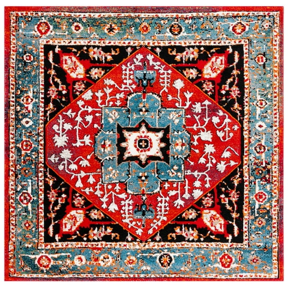 SAFAVIEH Vintage Hamadan Kimmee Oriental Area Rug, Blue/Red, 6'7" x 6'7" Square