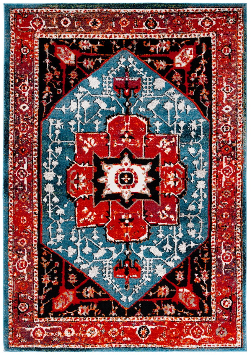 Red and Blue Rectangular Synthetic Persian Area Rug