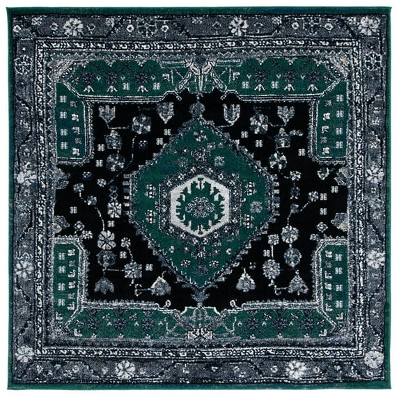 SAFAVIEH Vintage Hamadan Leone Oriental Area Rug, Green/Black, 6'7" x 6'7" Square