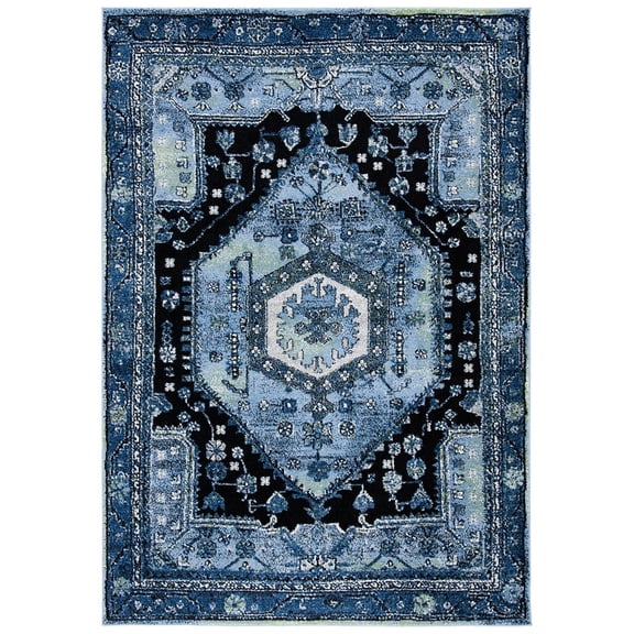 SAFAVIEH Vintage Hamadan Leone Oriental Area Rug, Light Blue/Black, 9' x 12'