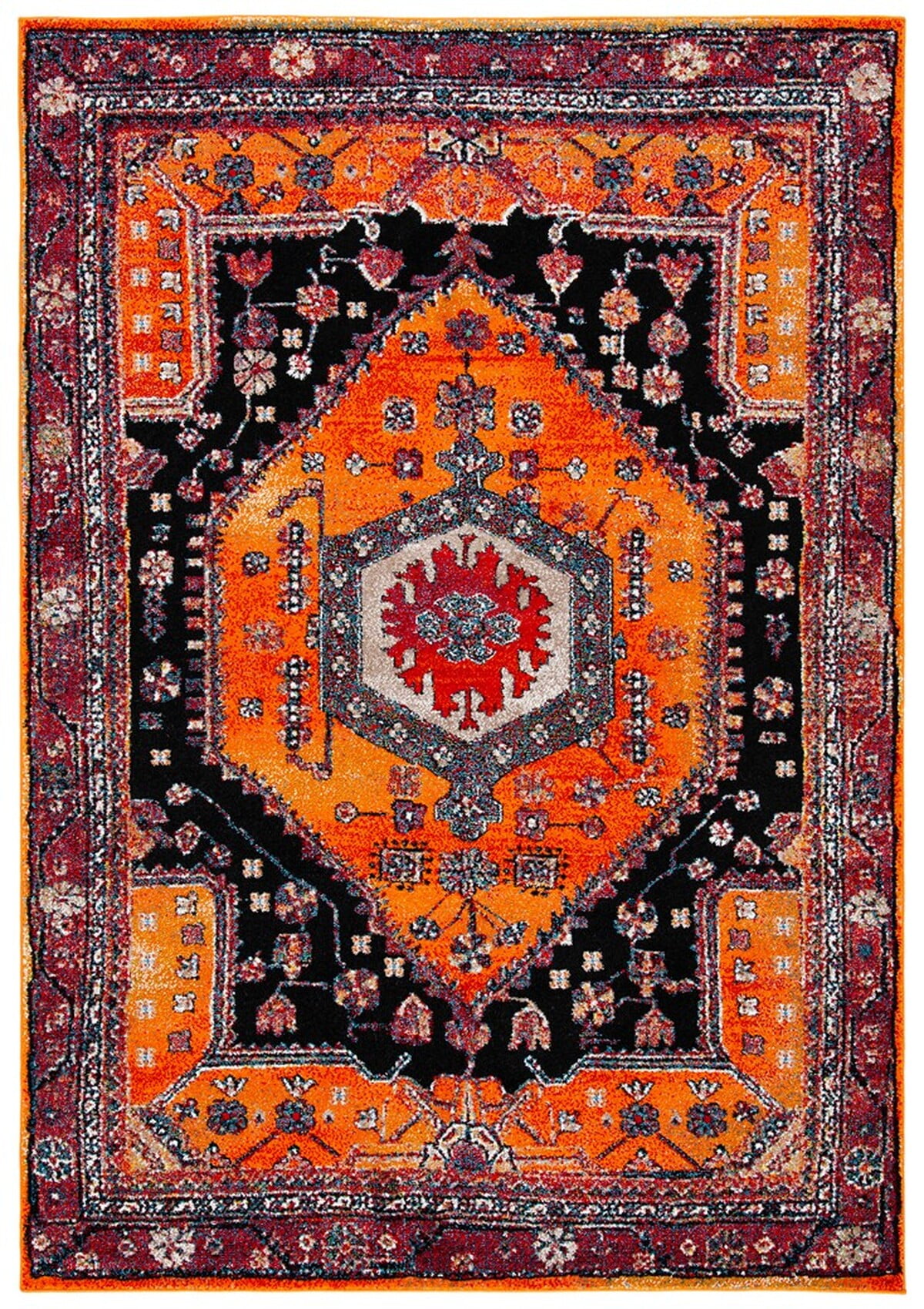 Handmade Orange and Black Oriental Rectangular Area Rug
