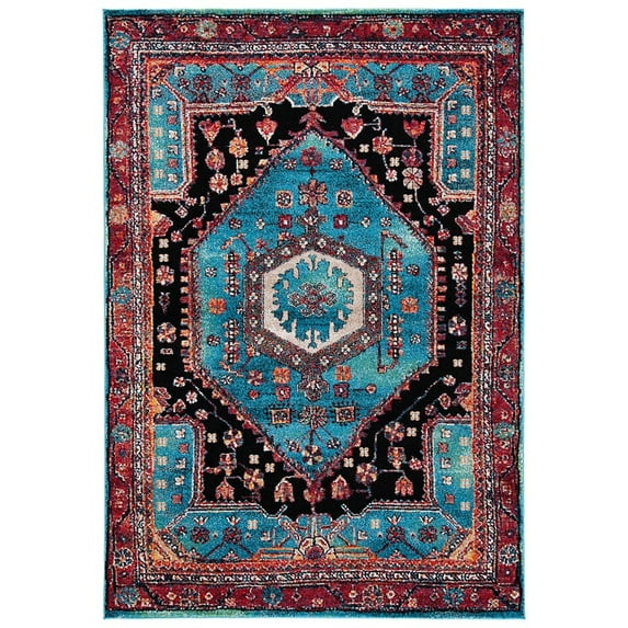 SAFAVIEH Vintage Hamadan Leone Oriental Area Rug, Turquoise/Black, 5'3" x 7'6"
