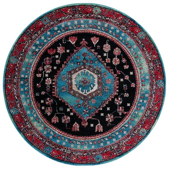 SAFAVIEH Vintage Hamadan Leone Oriental Area Rug, Turquoise/Black, 6'7" x 6'7" Round
