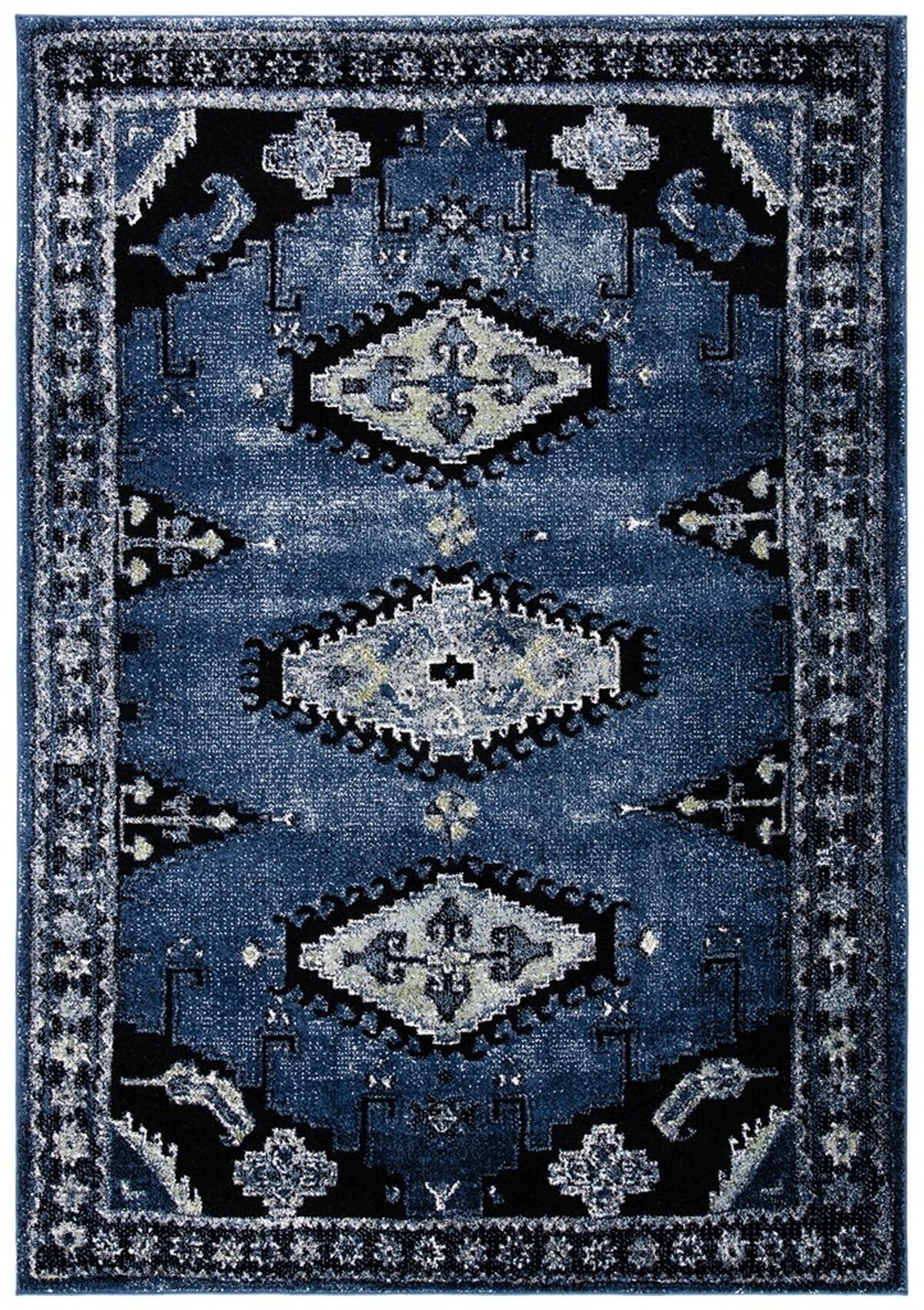 Elysian Blue-Black Hand-Knotted Easy-Care Synthetic Area Rug