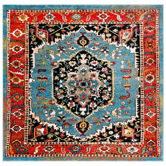 SAFAVIEH Vintage Hamadan Maegan Oriental Area Rug, Blue/Red, 6'7" x 6'7" Square