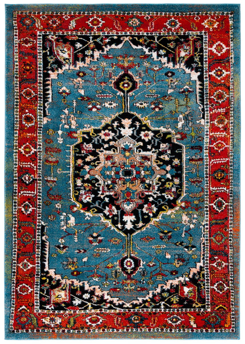 Blue and Red Vintage Hamadan Persian Area Rug