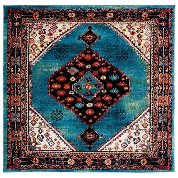 SAFAVIEH Vintage Hamadan Pascal Oriental Area Rug, Blue/Black, 6'7" x 6'7" Square
