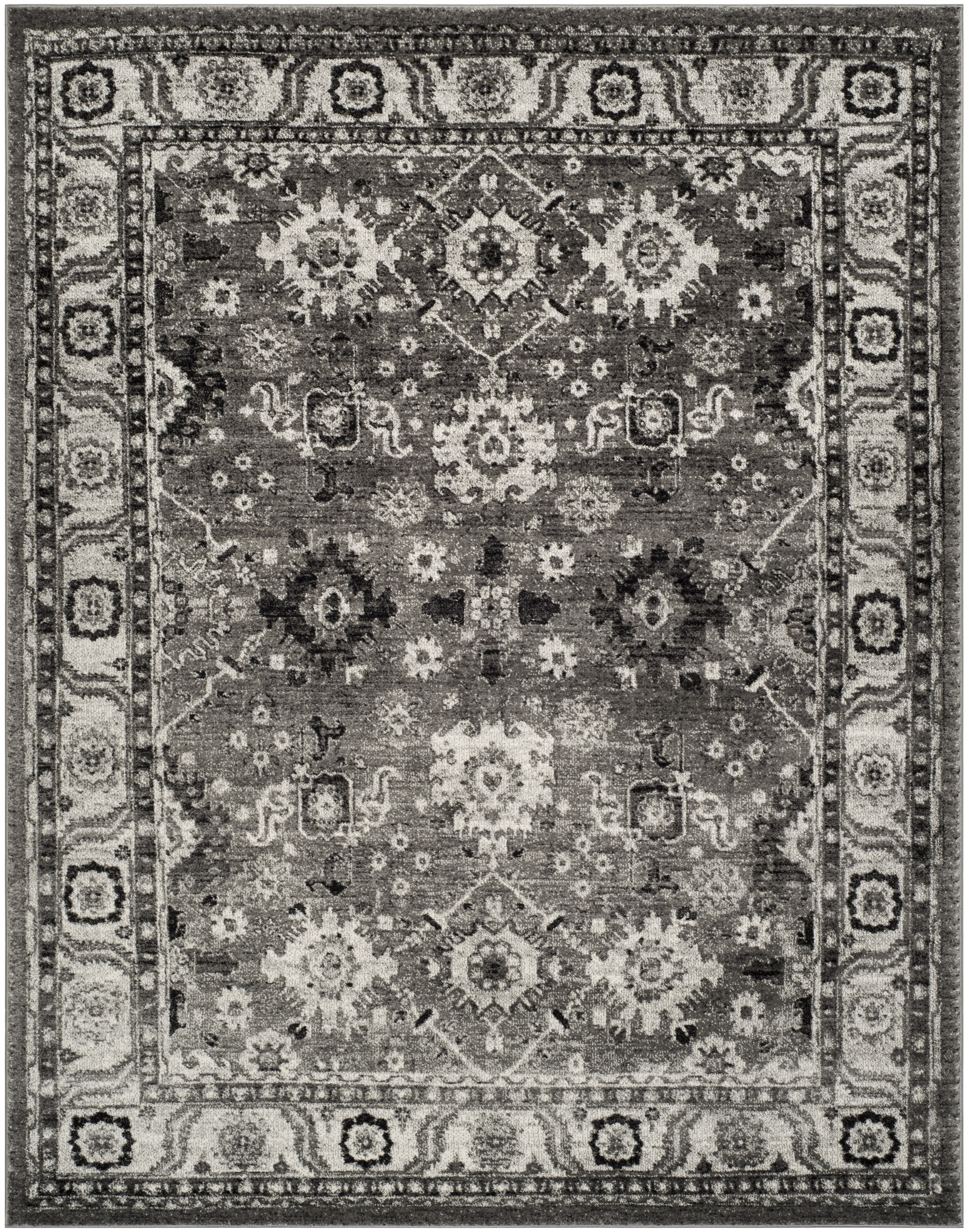 Vintage Hamadan Grey and Black Synthetic Oriental Area Rug