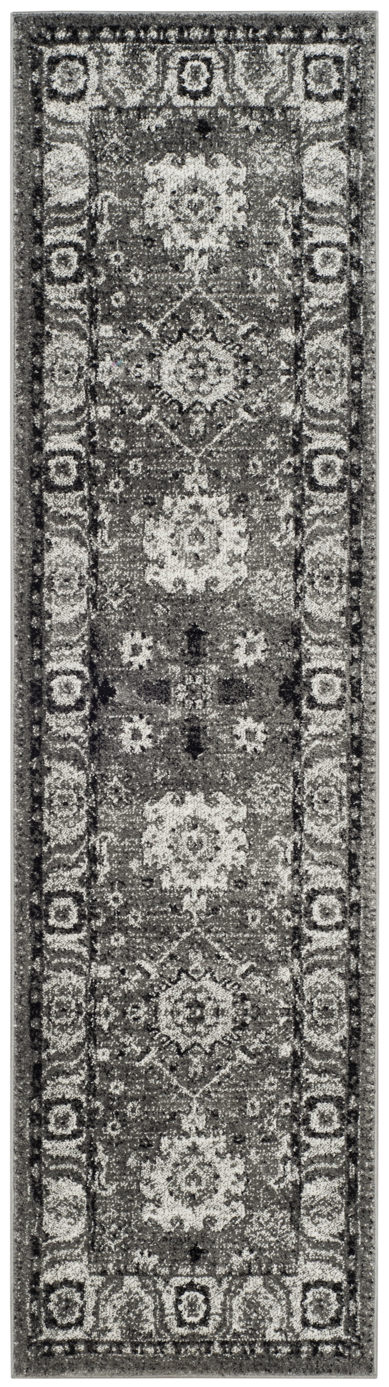 Grey and Black Oriental Synthetic Runner Rug, 2'3" x 12'