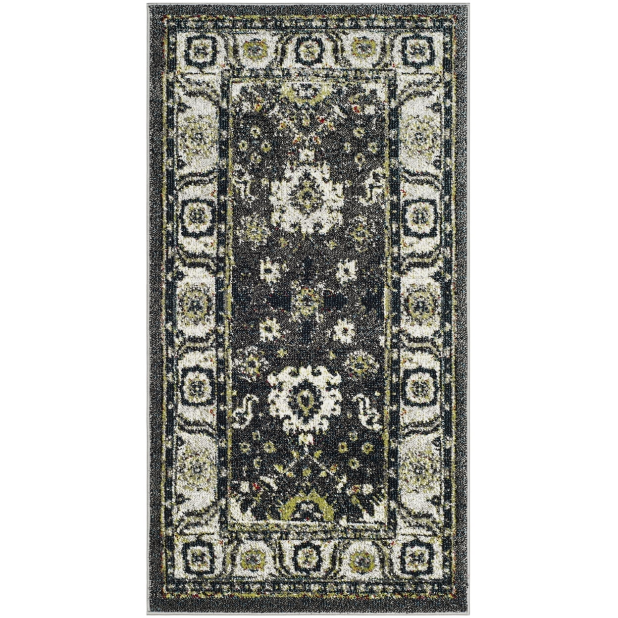 Dark Grey and Ivory Synthetic 4' x 6' Area Rug