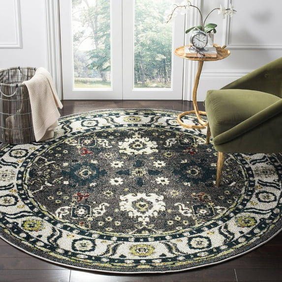 SAFAVIEH Vintage Hamadan Pema Traditional Area Rug, Dark Grey/Ivory, 6'7" x 6'7" Round