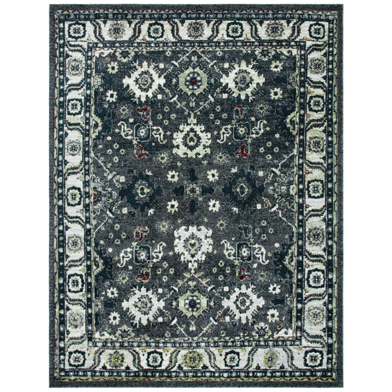 Elysian Dark Grey & Ivory Floral Synthetic 8' x 10' Area Rug