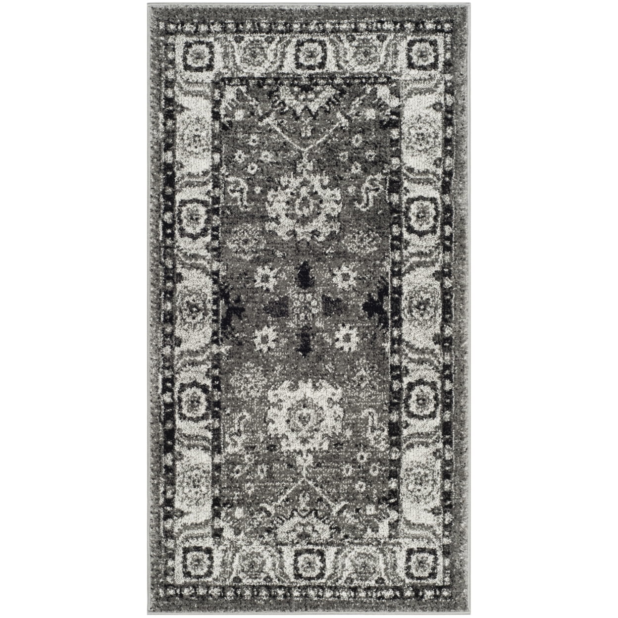 Grey and Black High Pile Floral Area Rug
