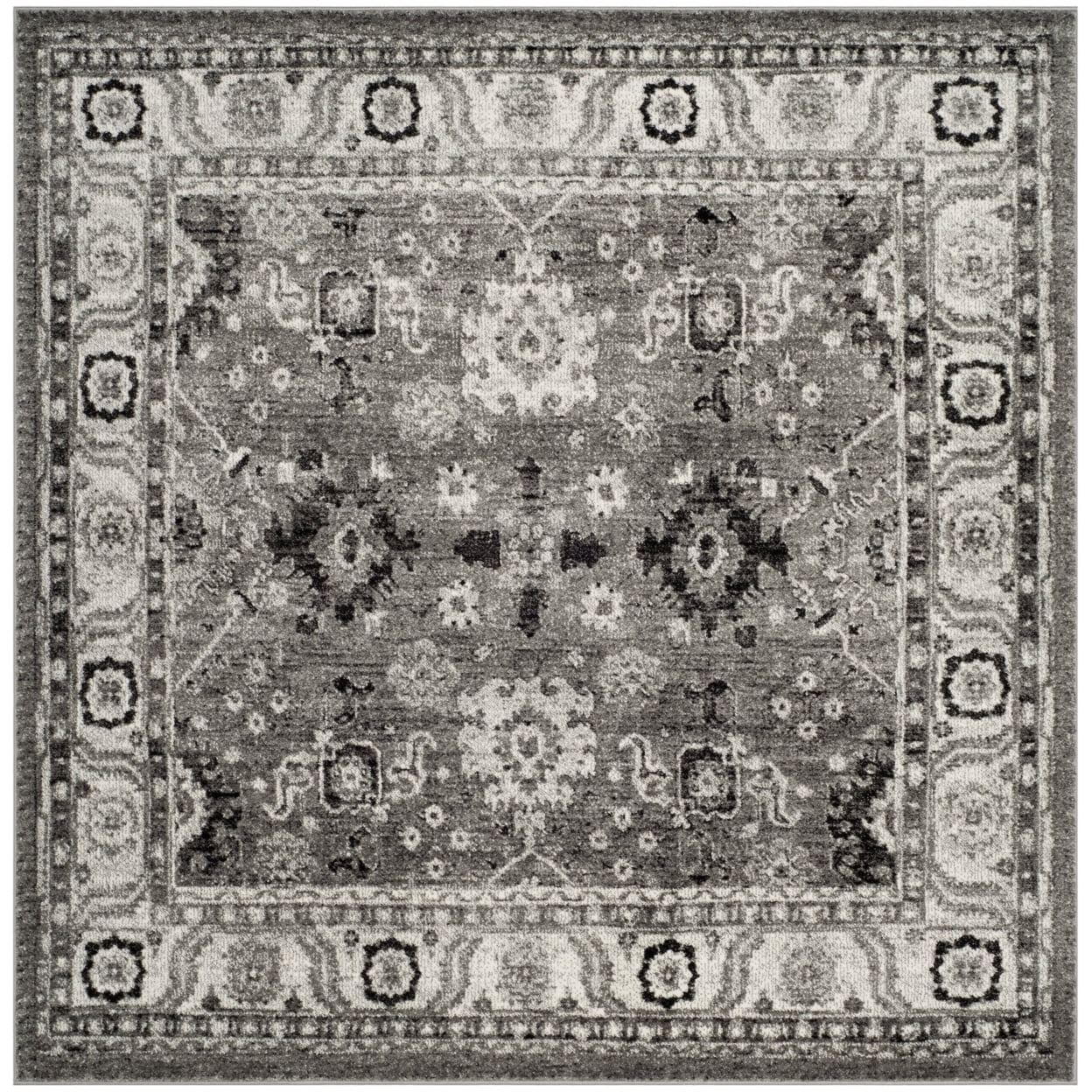 SAFAVIEH Vintage Hamadan Pema Traditional Area Rug, Grey/Black, 6'7" x 6'7" Square