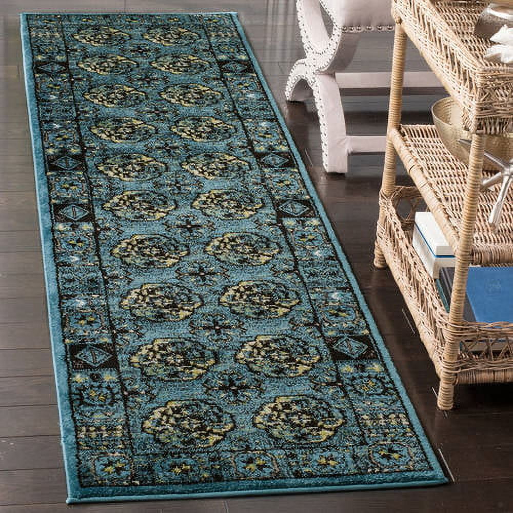 Vintage Blue and Multicolor High Pile Synthetic Area Rug, 4' x 6'
