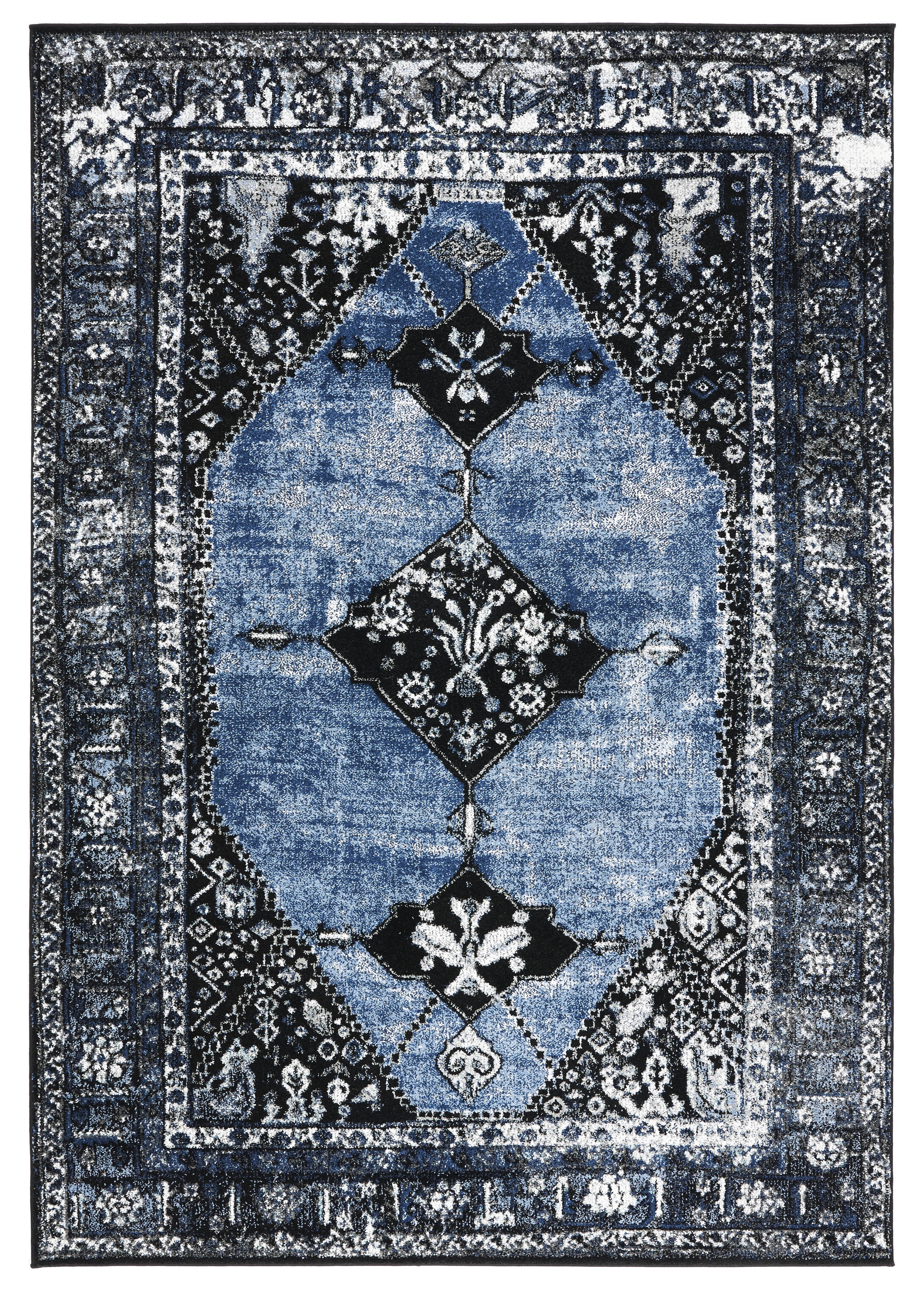 Vintage Blue and Gray Synthetic 8' x 10' Rectangular Area Rug