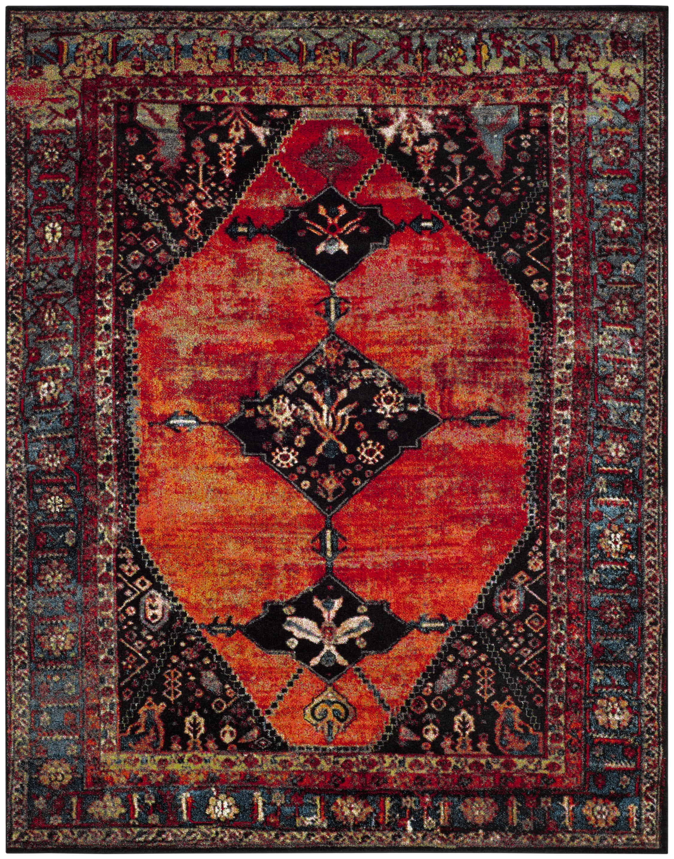 Vintage Hamadan Orange Multicolor Synthetic 9' x 12' Area Rug