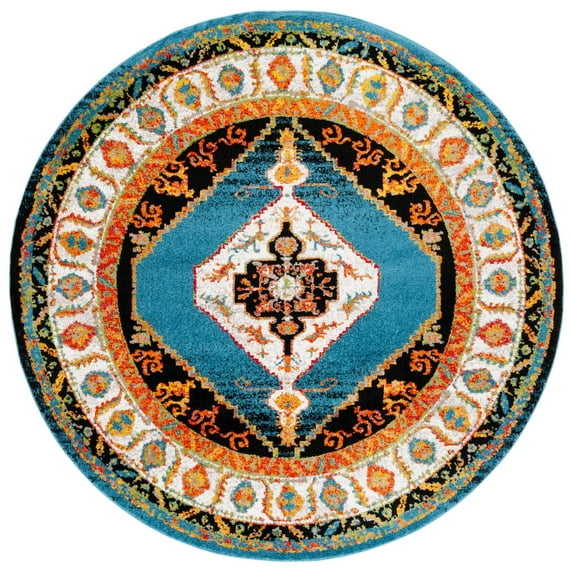SAFAVIEH Vintage Hamadan Serapi Oriental Area Rug, Blue/Ivory, 6'7" x 6'7" Round