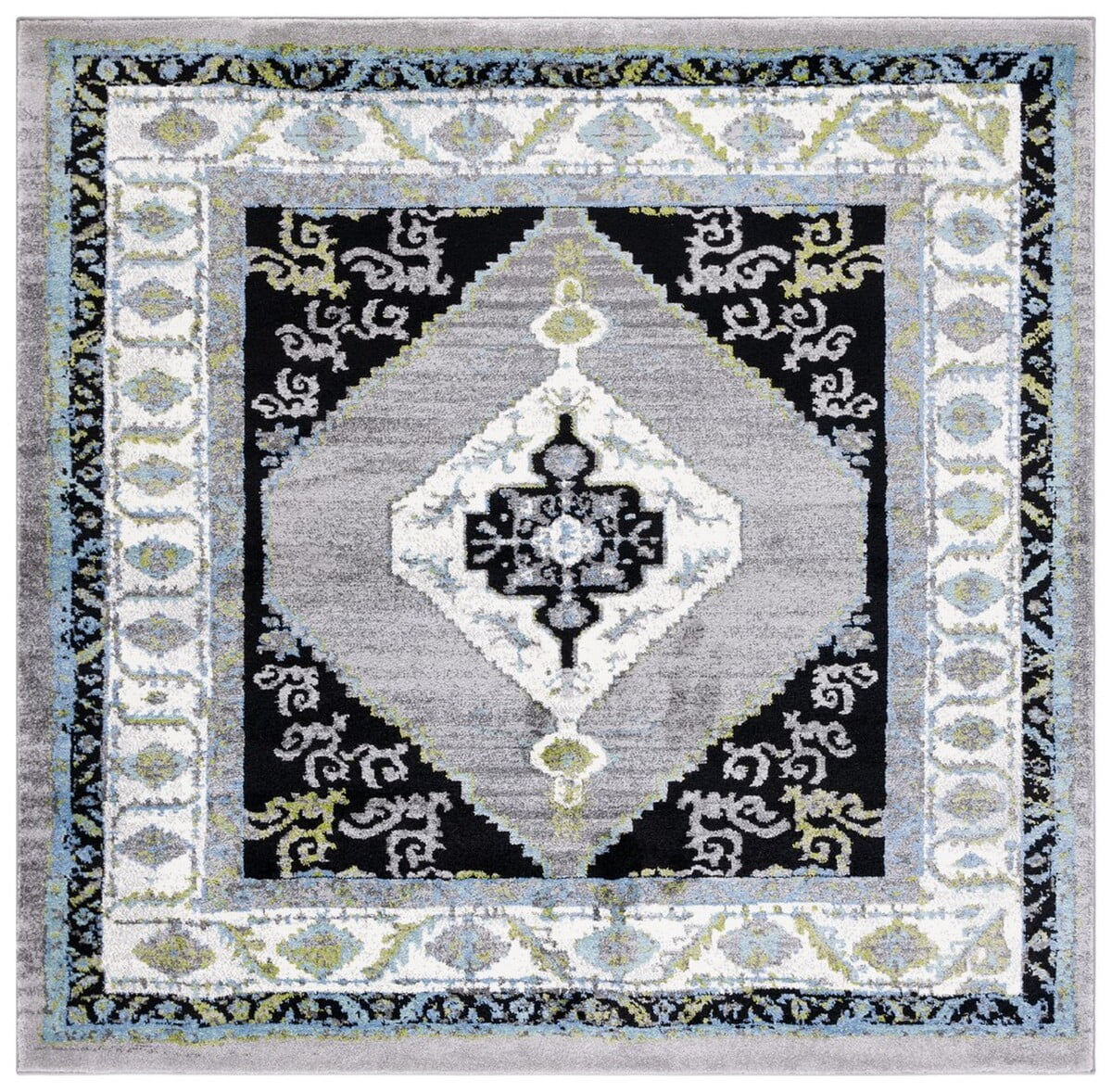 Elysian Gray Square Synthetic Hand-Knotted Area Rug - 6'7" x 6'7"