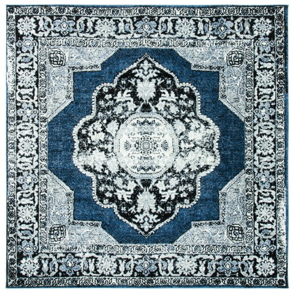 SAFAVIEH Vintage Hamadan Tahnee Oriental Area Rug, Blue/Grey, 5'3" x 5'3" Square