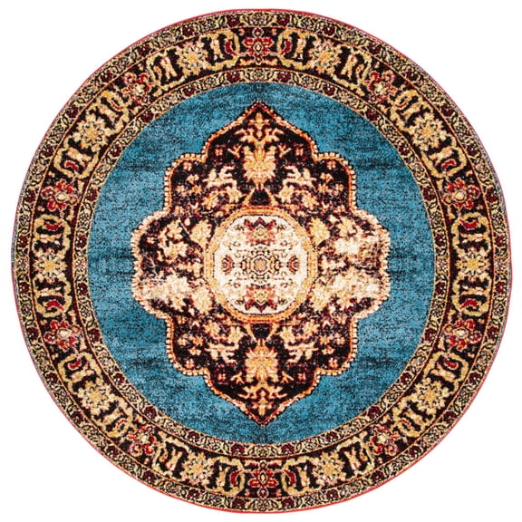 SAFAVIEH Vintage Hamadan Tahnee Oriental Area Rug, Gold/Light Blue, 3' x 3' Round