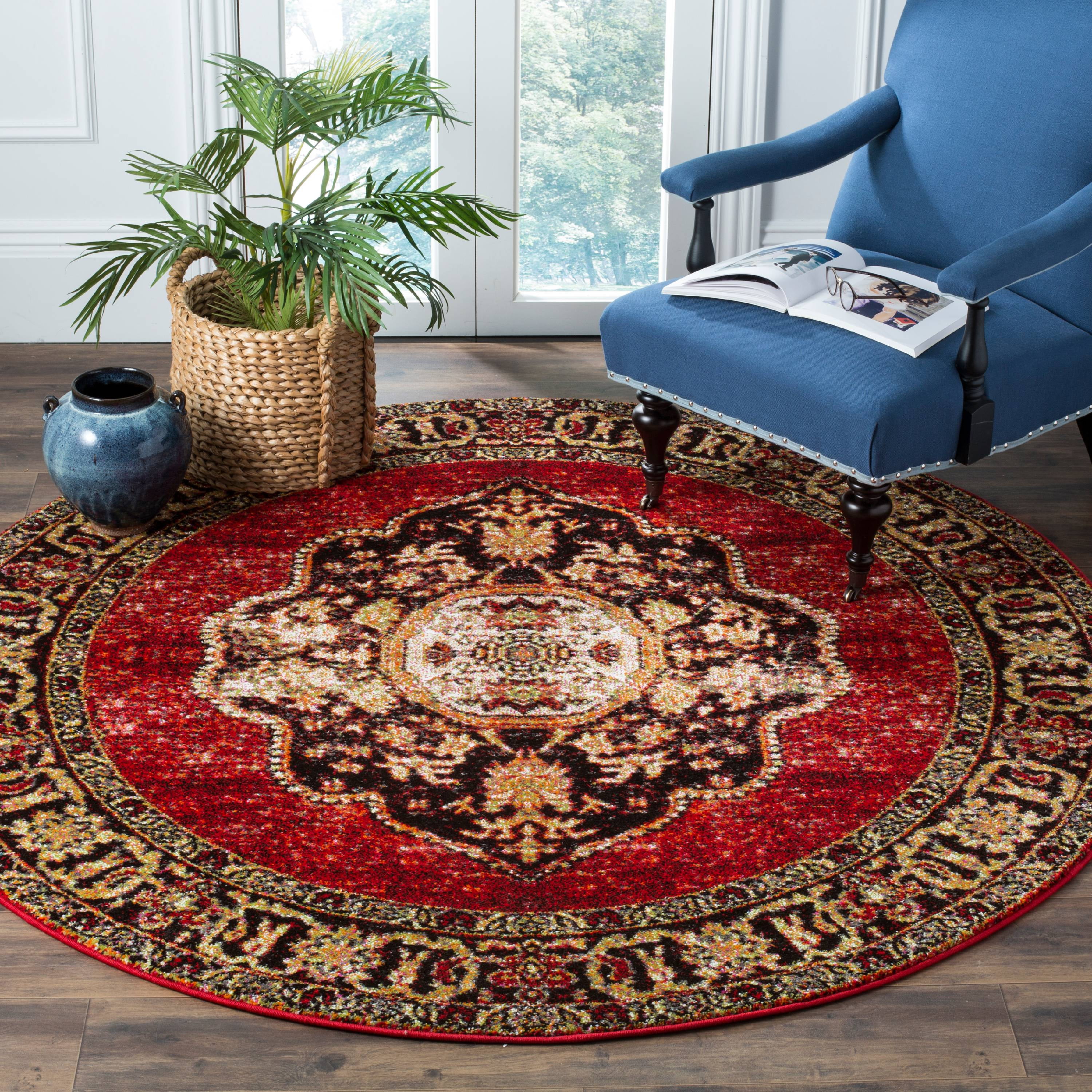 SAFAVIEH Vintage Hamadan Tahnee Traditional Area Rug, Red/Multi, 5'3" x 5'3" Round