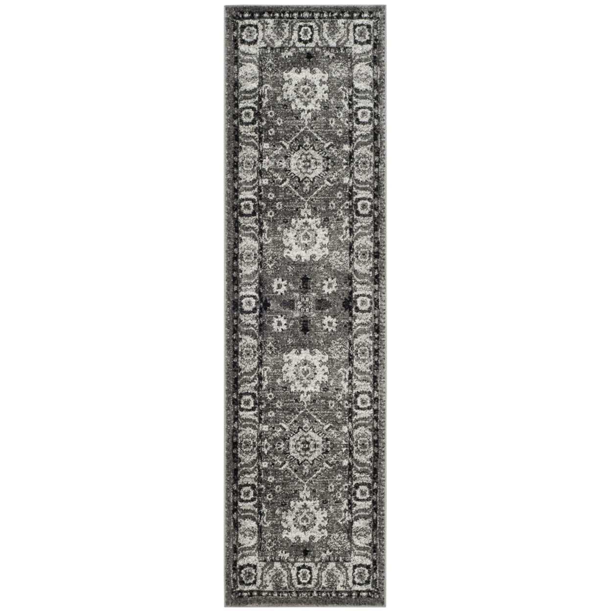 Gray Floral Synthetic Easy Care Runner Rug
