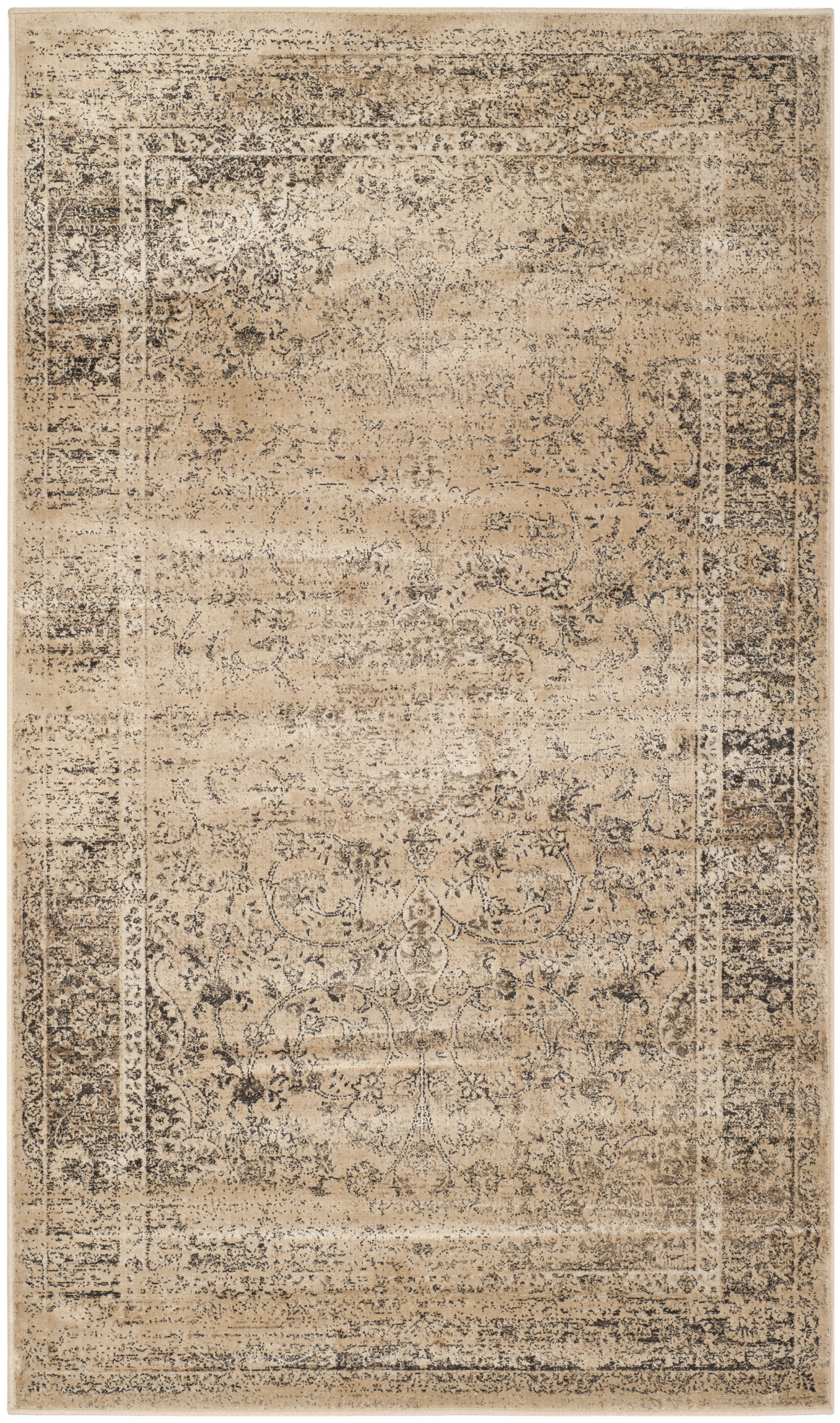 Warm Beige Hand-Knotted Wool and Viscose Area Rug