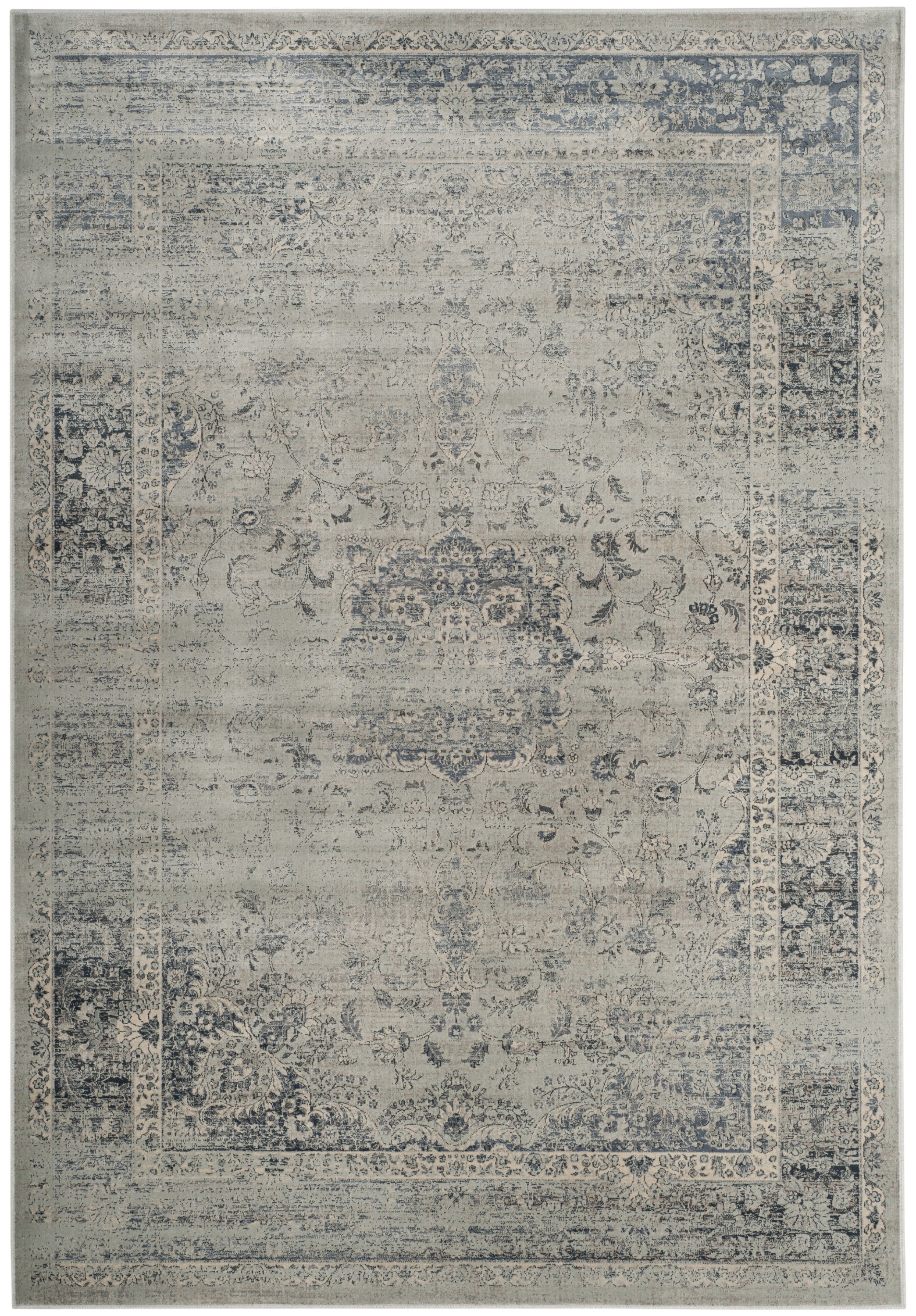 Light Blue Rectangular Washable Reversible Viscose Area Rug 5' x 7'
