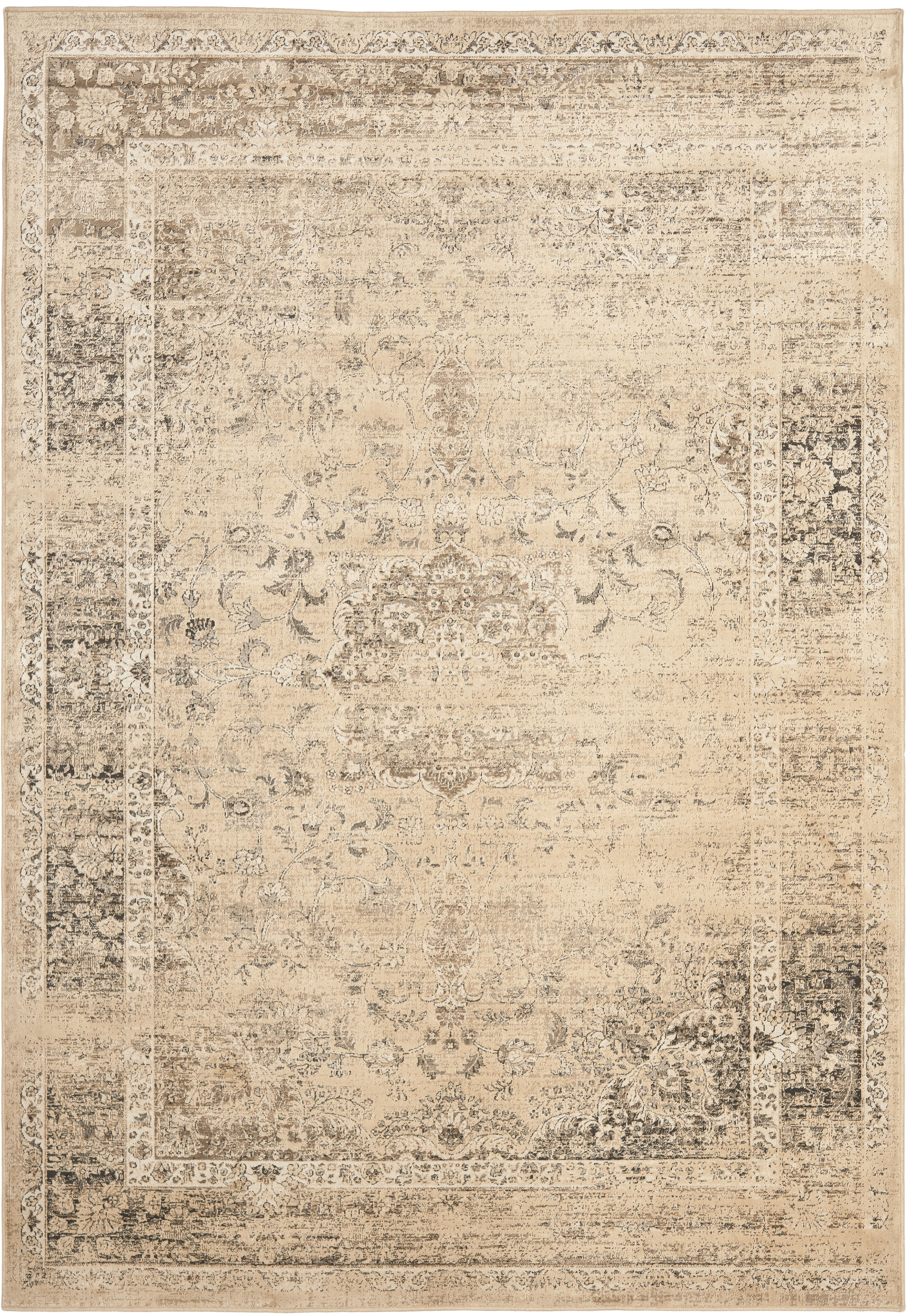 Warm Beige Floral Wool and Viscose Area Rug