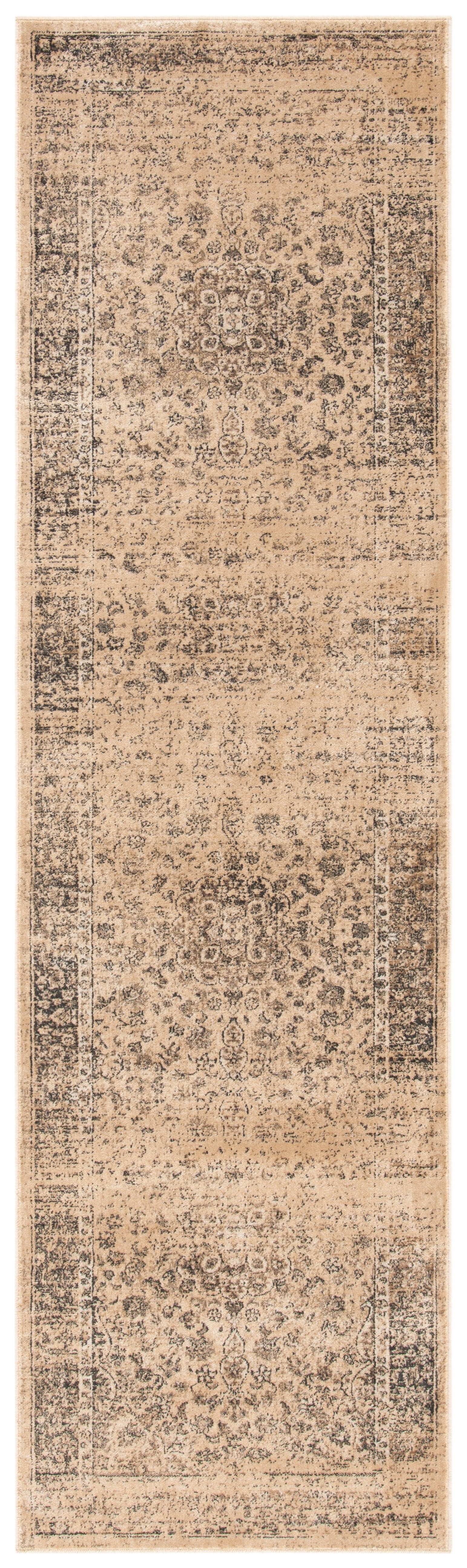 Warm Beige Cotton and Viscose Vintage Runner Rug