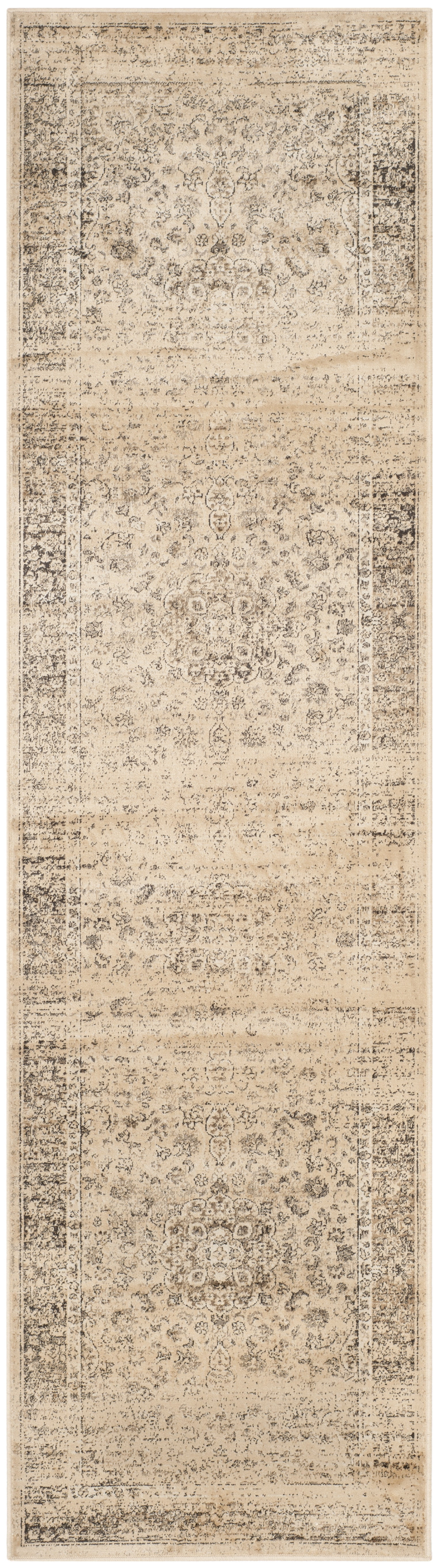 Warm Beige Wool and Viscose Runner Rug