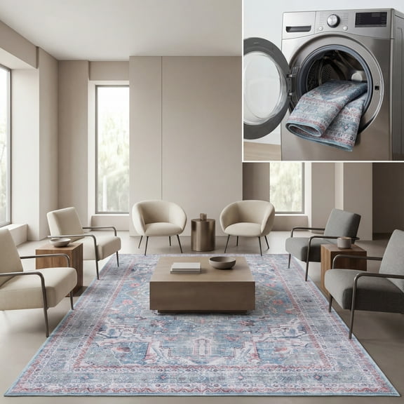 SAFAVIEH Vintage Heriz Dixie Medallion Machine Washable Area Rug, Green/Blue, 6'7" x 6'7" Square