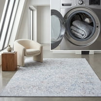 SAFAVIEH Vintage Heriz Kristen Abstract Machine Washable Area Rug, Grey/Blue, 6'7" x 6'7" Square