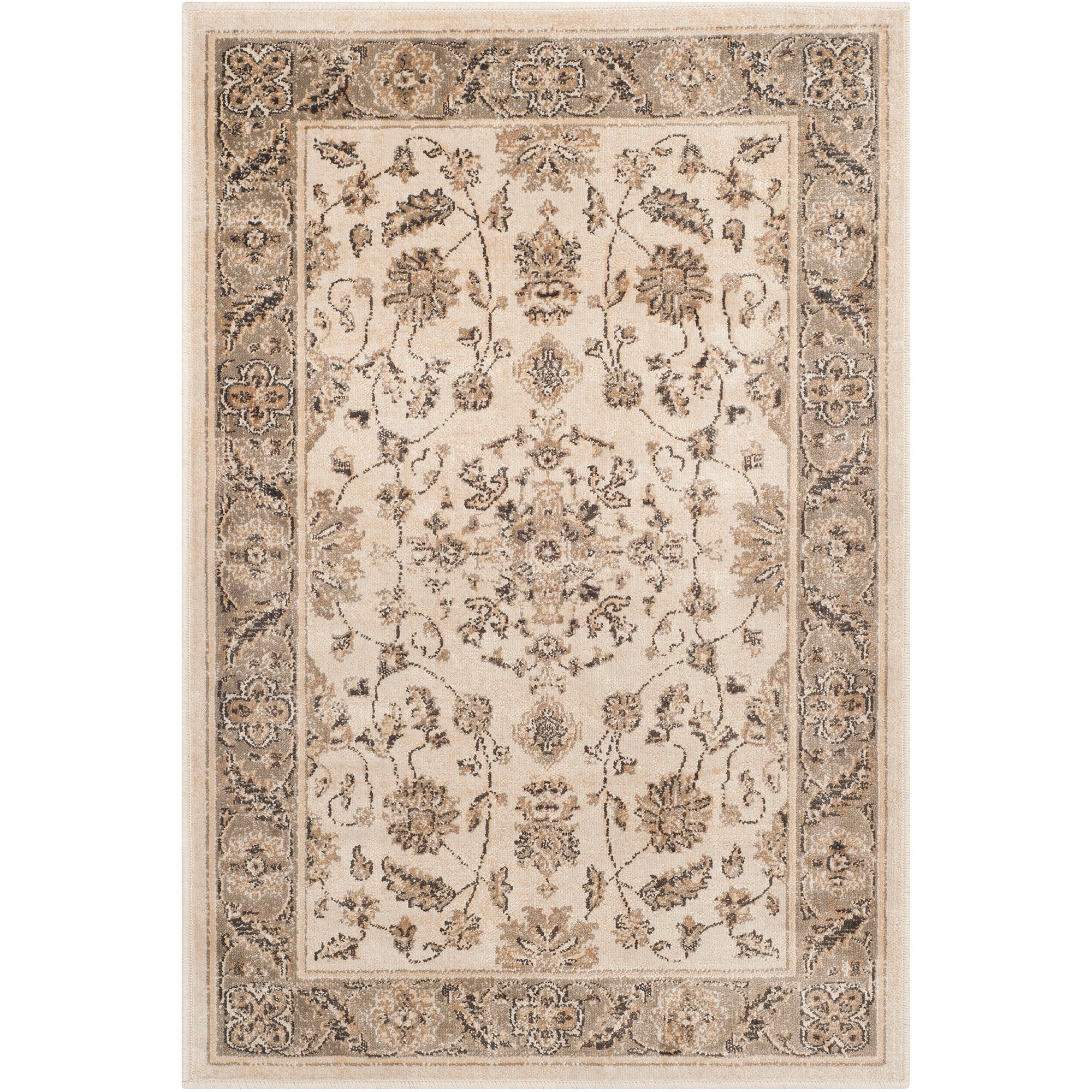Elegant Stone & Mouse 24" Transitional Vintage Wool-Blend Rug