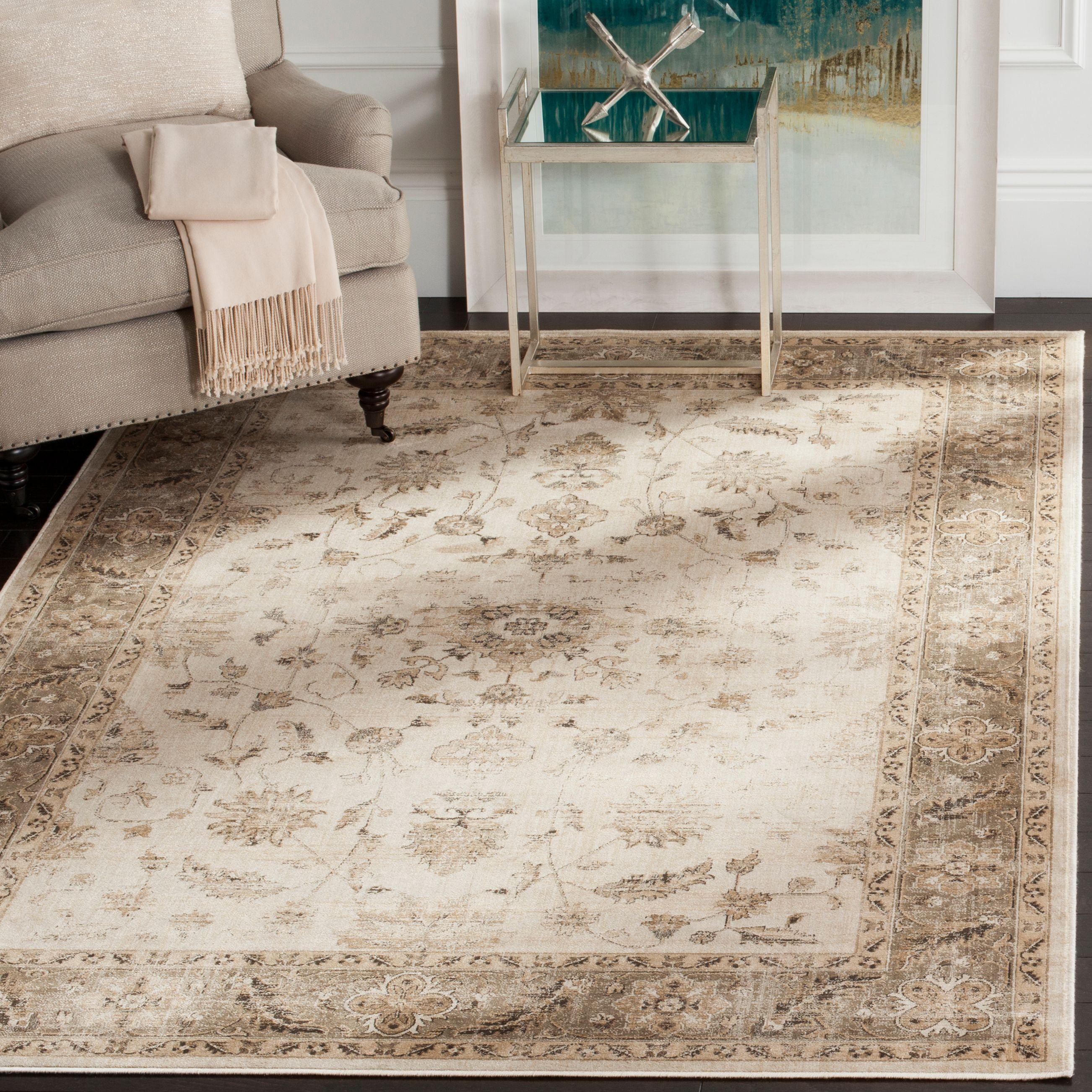 Stone and Mouse 6' Square Vintage Wool Area Rug