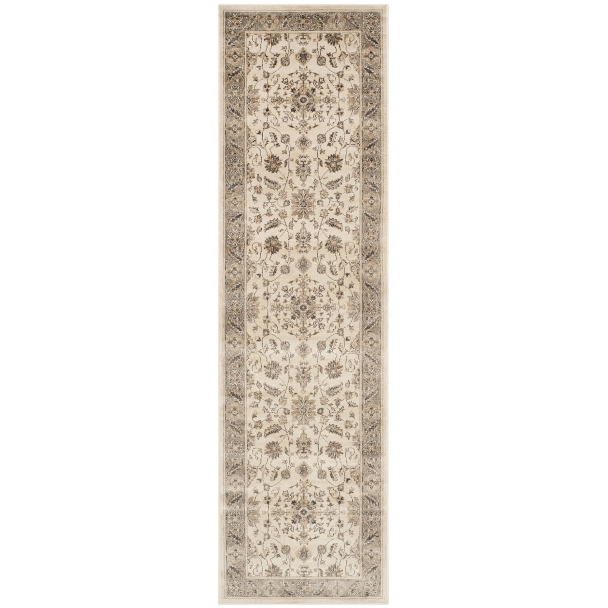Gray Floral Wool and Viscose Vintage Rug, 2'2" x 10'