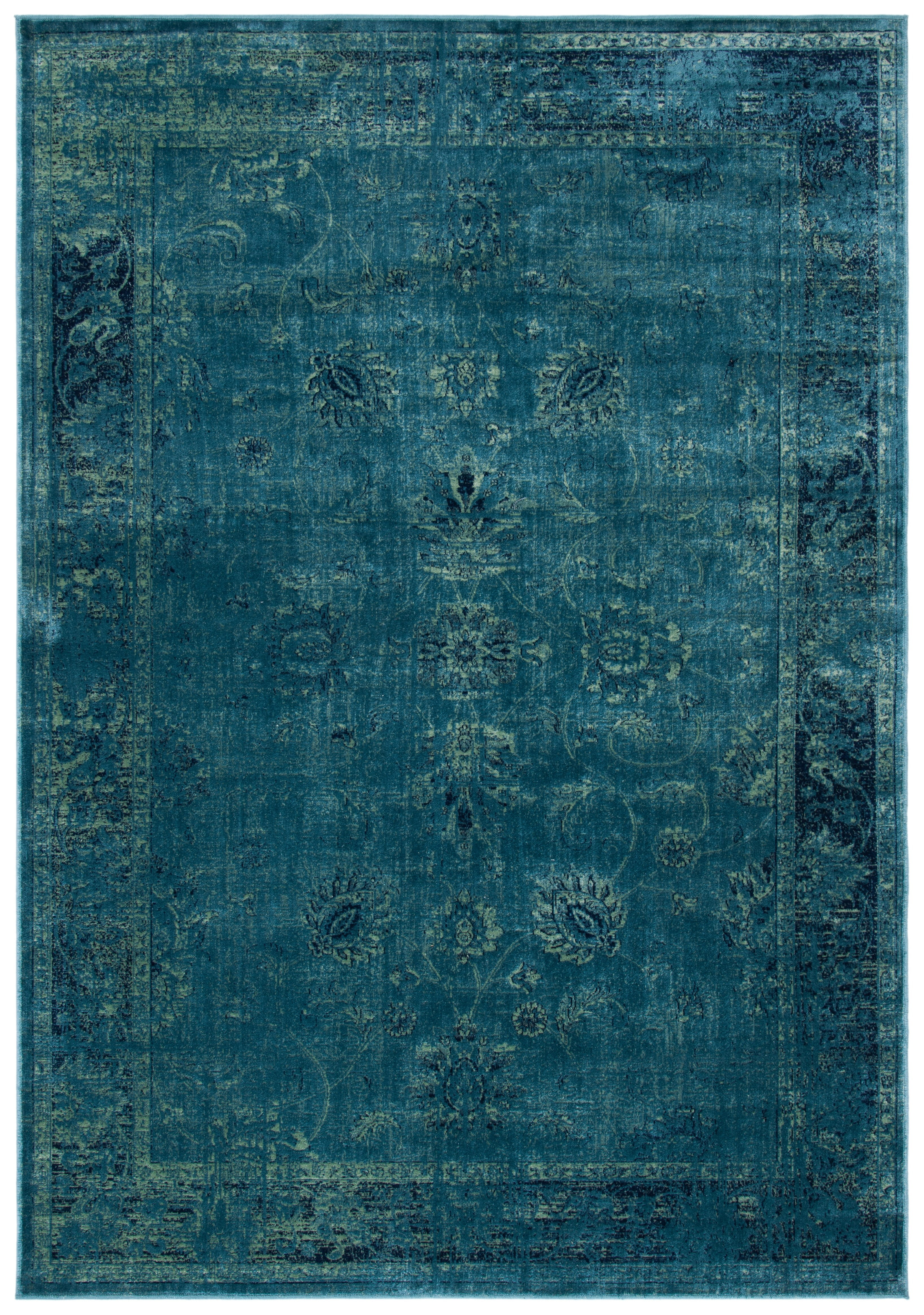 Vintage Turquoise and Multi Rectangular Viscose Area Rug