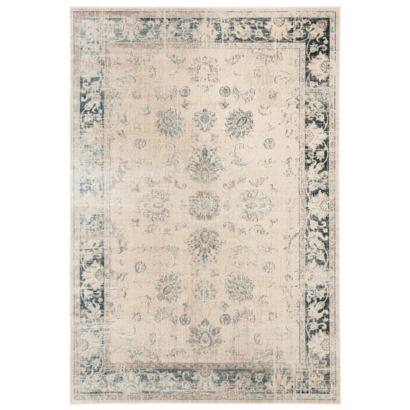 SAFAVIEH Vintage Jaxon Bordered Area Rug, Stone/Blue, 5'3" x 7'6"