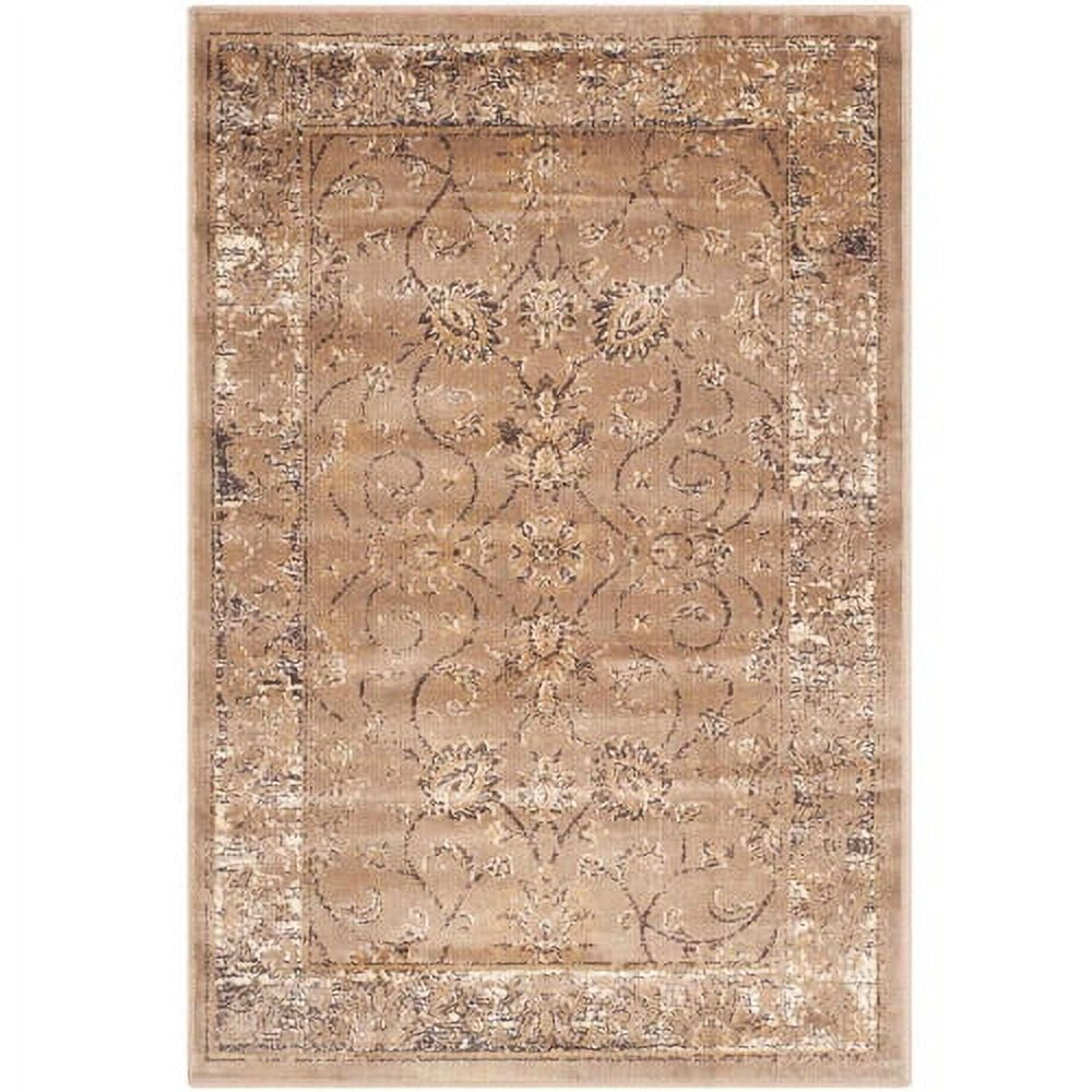 Taupe Rectangular Viscose Vintage Area Rug