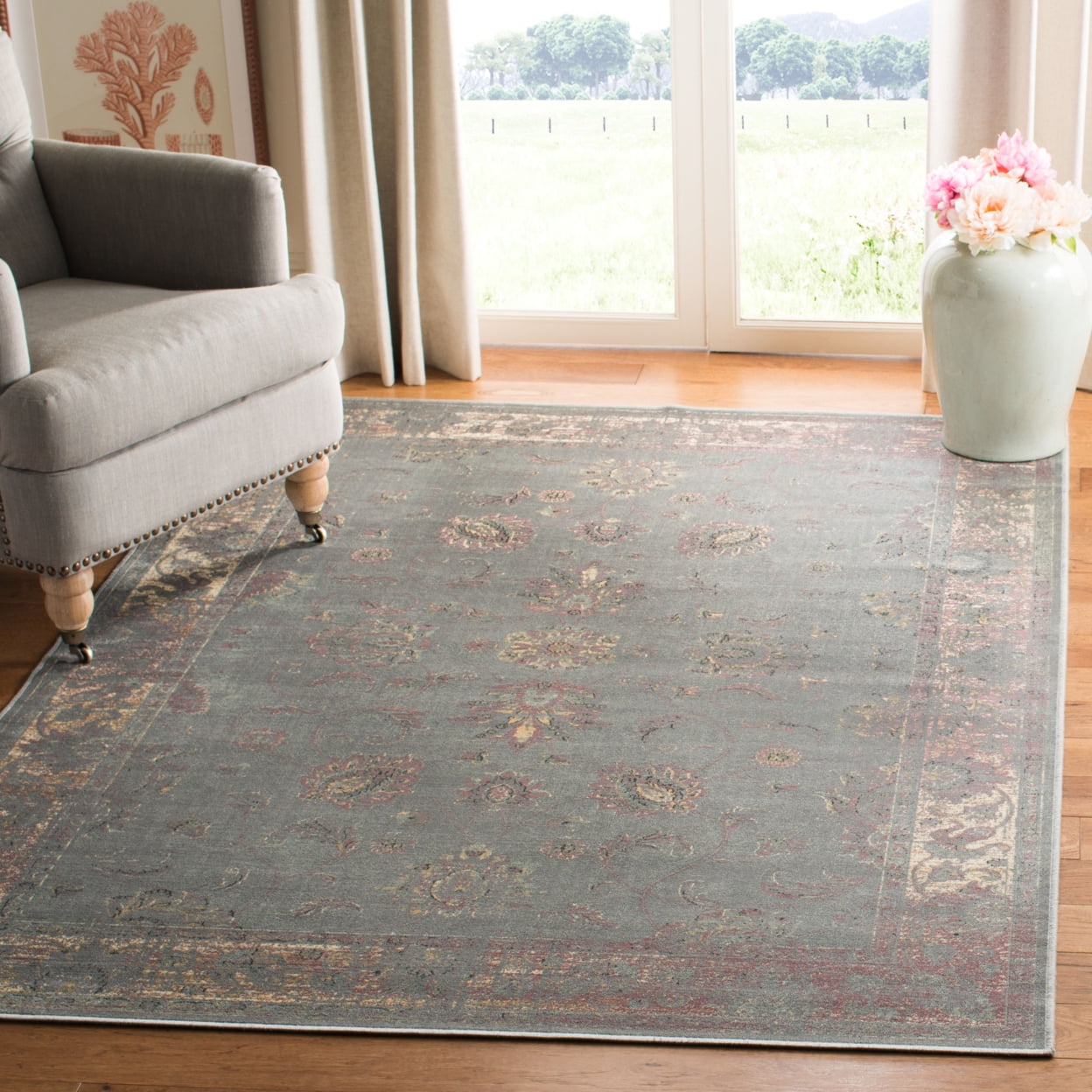 Vintage Gray and Multi-Color Viscose Cotton Runner Rug 2'2" x 12'