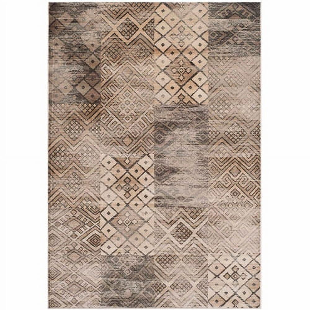 Stone Gray Geometric Patterned Viscose Area Rug