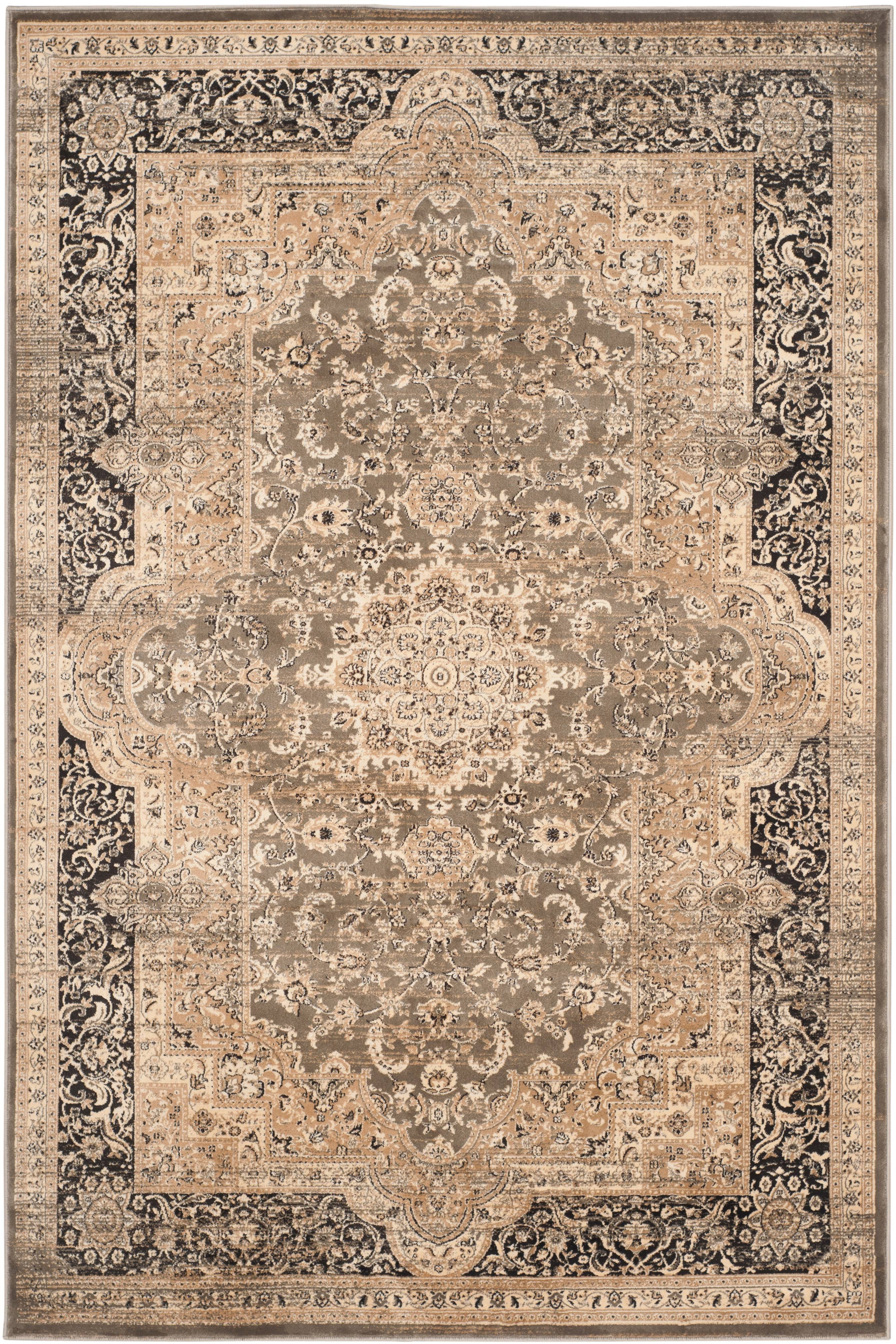 Elegant Taupe & Black Round Viscose Area Rug, 5'1" x 7'7"