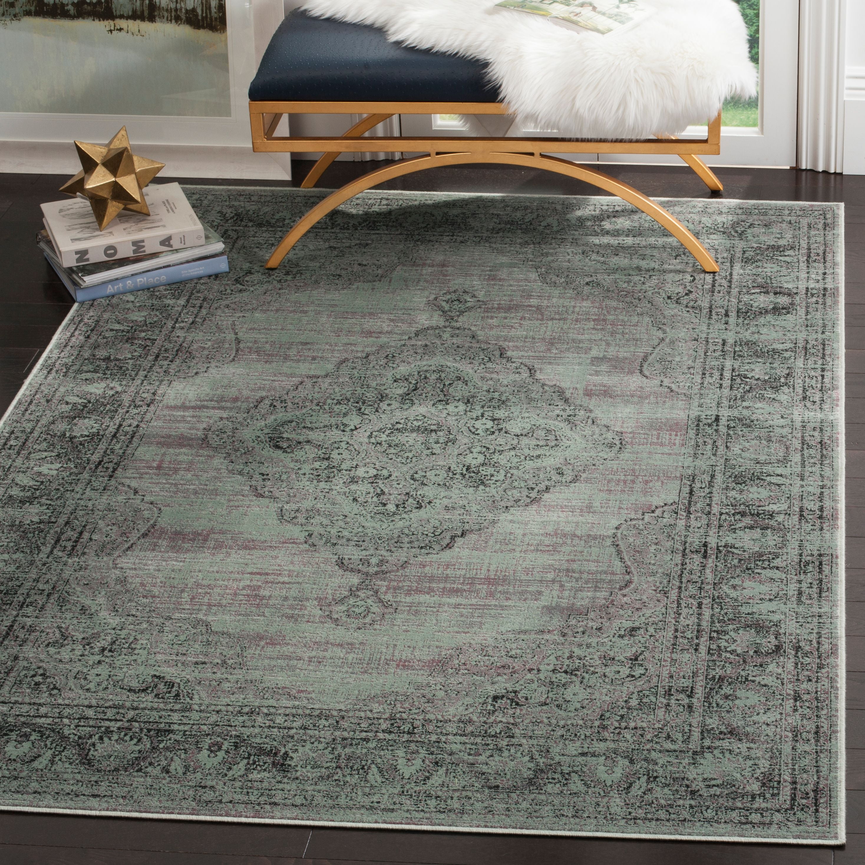 Izzy Vintage Light Blue Viscose Transitional Area Rug, 7'6" x 10'6"