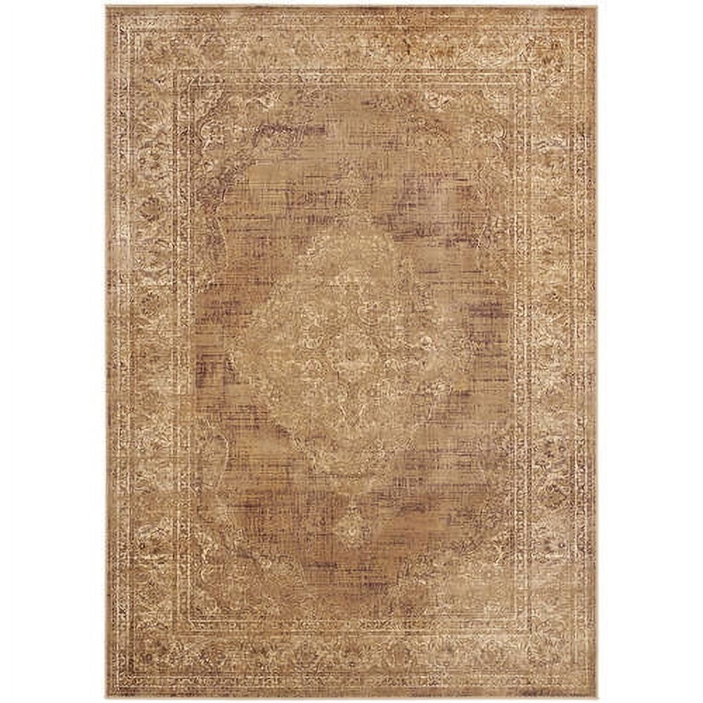 Taupe 6' x 6' Round Viscose Vintage Area Rug